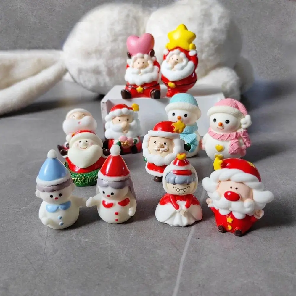 2pc Tiny Size Resin Craft Santa Claus & Snowman Ornaments, Holiday Decoration Collectibles for Home Christmas Decor, Bonsai Microlandscape Fairy Garden, Mini Figures