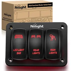 Nilight - 90128C 3 Gang Rocker Switch Panel Aluminum 5 Pin ON Off Toggle Pre-Wired SPST 12V 24V Switches for Marine Boats Cars ATVs UTVs