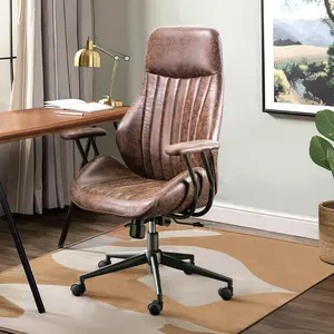ALTRIGUS High Back Office Chair with 360-Degree Rotating Casters, Height Range 17.72" to 20.87", Brown Suede Fabric, Ergonomic Design for Adults