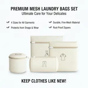 Durable 4-in-1 Cylinder & Square Mesh Laundry Bags, High Quality Zipper Design, Essential for Delicates Washing