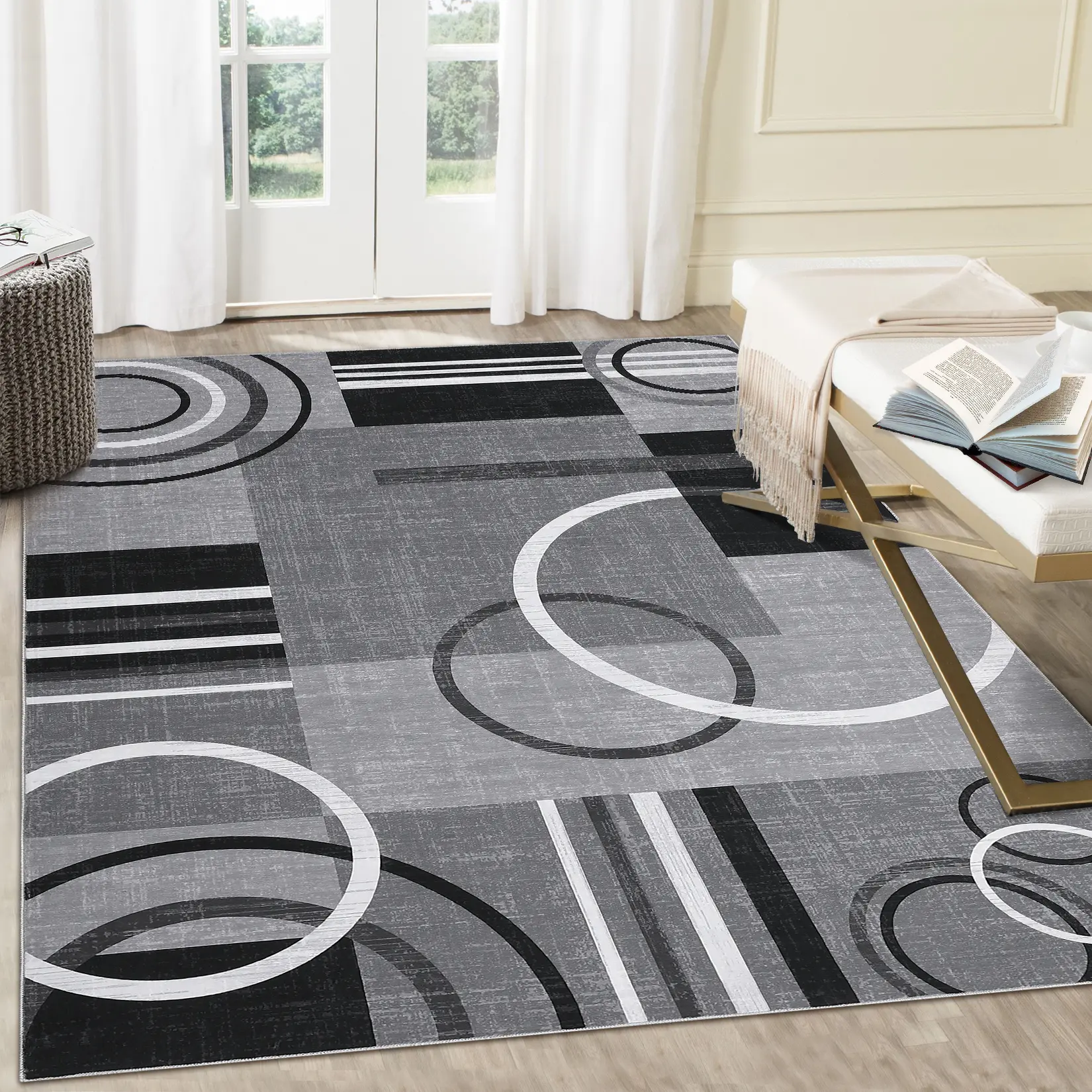 Washable Modern Geometric Rug - Soft Low Pile Indoor Decor - TikTok Shop