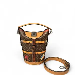 Pre-owned Louis Vuitton Leather Shoulder Bags Time Trunk Duffle Transformed Monogram Brown Orange Red (0522p4)