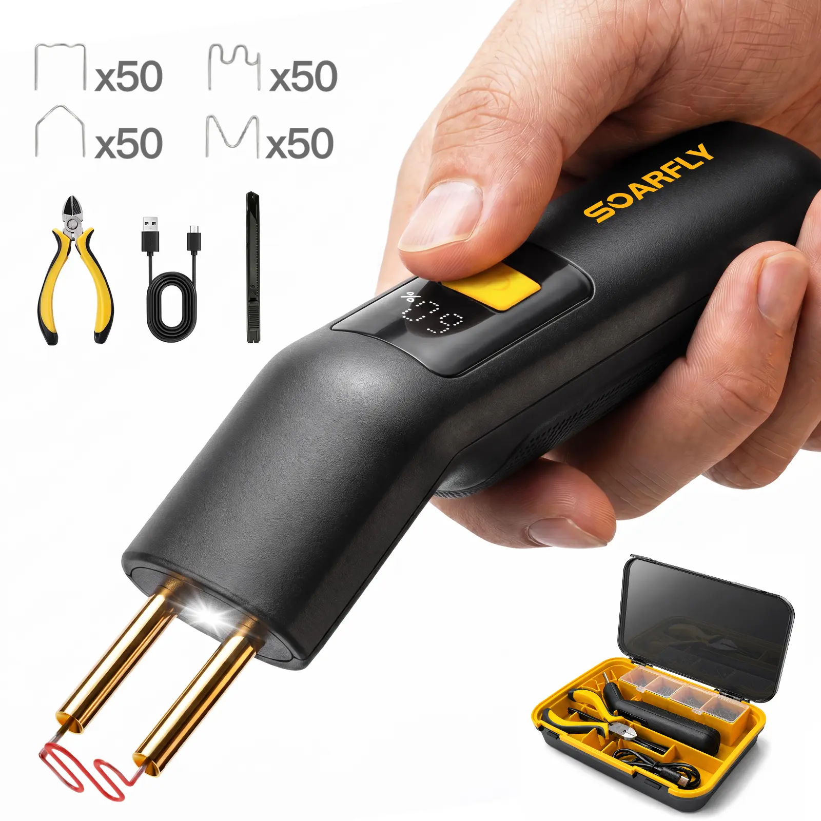 SOARFLY F4 Cordless Plastic Welder, Ergonomic Portable Plastic Welding Kit with 200 Staplers, Hot Stapler Kit, Plastic Welder Gun Kit, Storage Toolbox for Bumper Repairs, DIY Projects