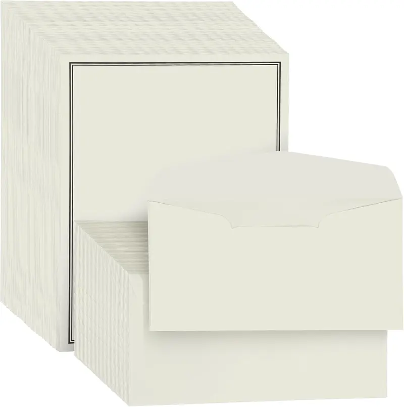 72 Pieces Stationery Set with Envelopes (48 Paper Sheets + 24 Envelopes) for Letter Writing, Black Border Design Stationery Paper Sheets and Envelope