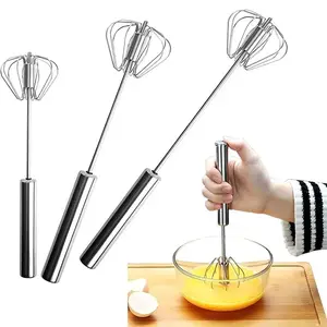 Egg Beater Stainless Steel Egg Whisk Manual Press Type Mixer Self Turning Egg Stirrer Kitchen Egg Tools