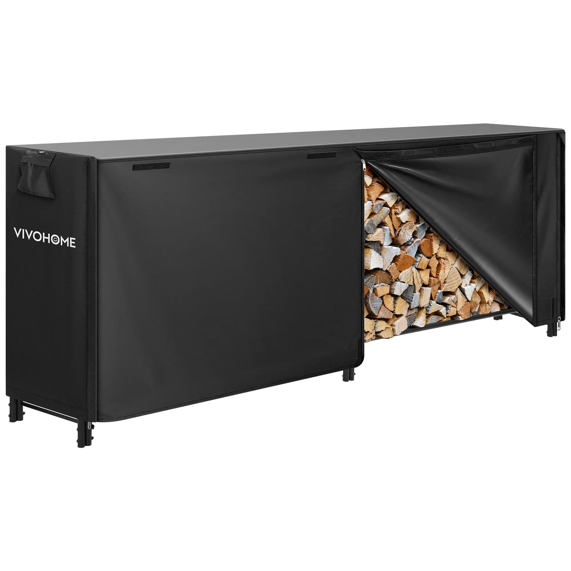 VIVOHOME Heavy Duty Firewood Rack with Waterproof Cover, Indoor & Outdoor Log Storage Holder, Durable Steel Wood Storage Rack for Fireplace & Patio