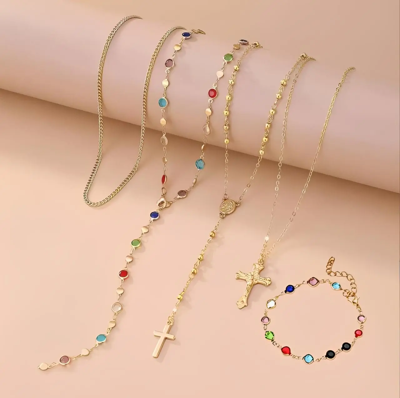 Women's 5-Pcs Bohemian Fashion Accessories Set - Adjustable, Stackable Design with 4 Necklaces & 1 Bracelet, Casual, Versatile Wear for Daily Use & Parties