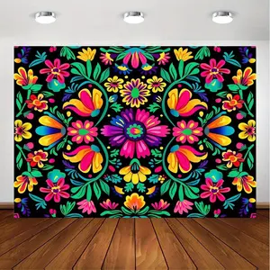 Vibrant Mexican Floral Tapestry Backdrop - Colorful Ethnic Wall Hanging with Intricate Flower Design for Bedroom or Living Room, 99.06X149.86cm, 129.54X149.86cm, 179.83X229.87cm, Polyester Materia Decor White