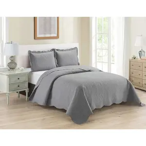 3pc King/Cal King Over Size Luxury Embossed Bedspread Set Light Weight Solid Light Grey New