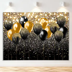 Black and  Glitter Backdrop for Birthday Wedding Prom Graduation Photography Background Party Glitter  Black Balloon Party Decorations Photoshoot Photobooth (7x5ft)