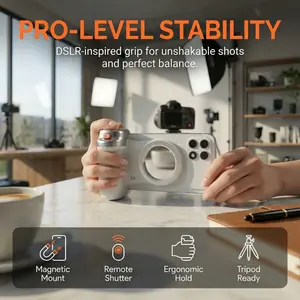 Magnetic Phone Camera Grip with Wireless Shutter, DSLR-Style Handle with 1/4" Mount for iPhone & Android, Vlogging & Stable Video