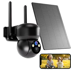Solar 4G LTE Cellular Security Camera Outdoor Wireless, 360° Panoramic View with Color Night Vision Spotlight PIR Motion Sensor Weatherproof No WiFi Rechargeable Camera, 2-Way Talk Live View, Card Surveillance Digital Phone Remote Black