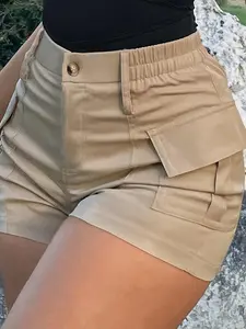Women's High Waist Button Streetwear Cargo Shorts with Pockets