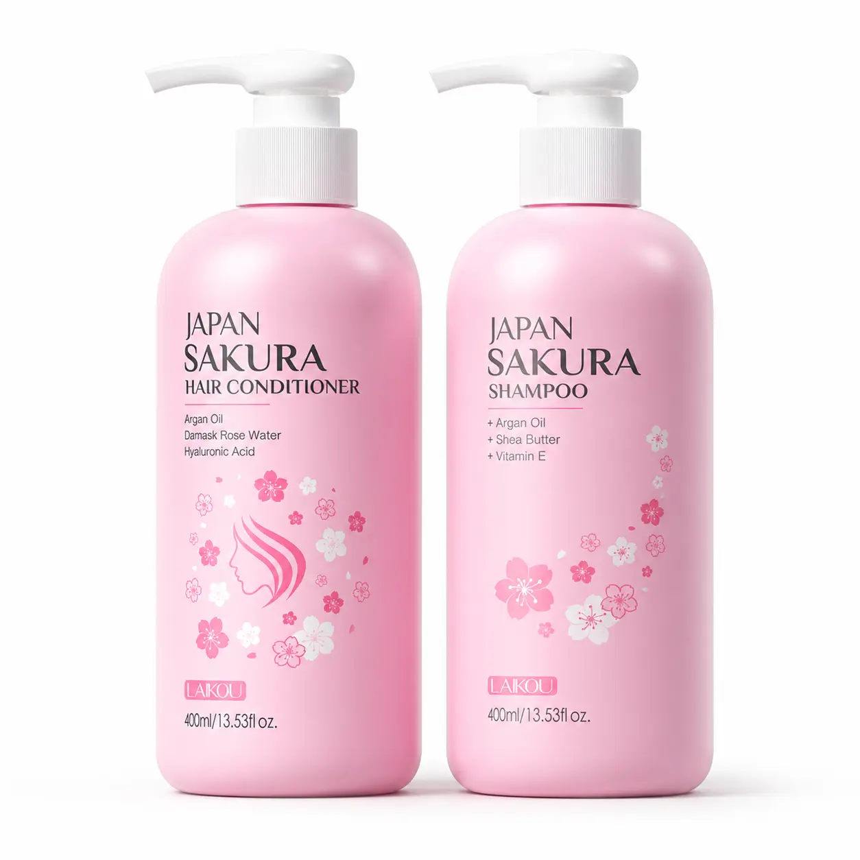 Sakura Shampoo and Conditioner Set, Moisturizing Hair Care Set for Dry Damaged Hair, Frizz Control Argan Oil & Shea Butter Daily Hair Treatment with Pump for Women & Men, Soft & Shiny Hair Spa