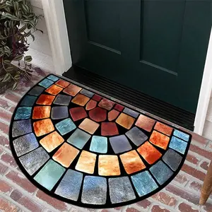 Colored Stone Patterned Door Mat Thick Anti-Slip Soft Carpet for Porch Living Room Semi-Circular Design Christmas Decoration che  bathroom  floor  cover