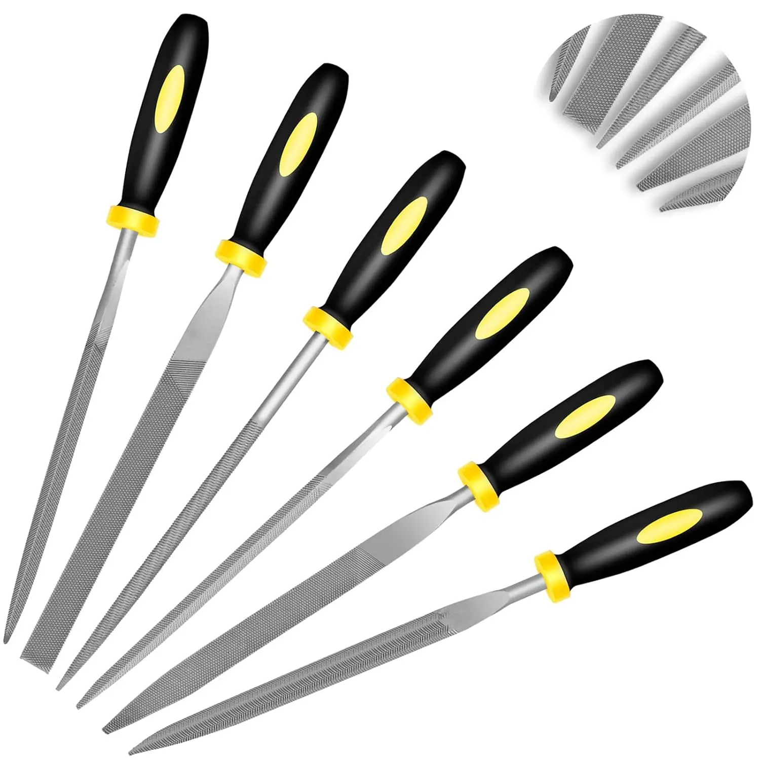 6 count Metal  File Set, Mini Hand Metal  File Set, 3rd Generation Hardened Alloy Strength Steel Set, Includes Flat Warding, Round, Flat, Triangular, Square and Half - Round File
