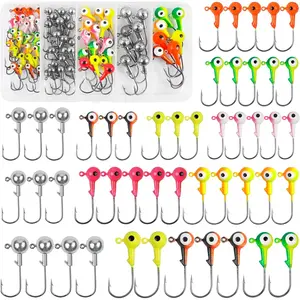 Fishing Jig Heads Hooks Set, 75 count Assorted Round Jig  Fishing Lures Crappie Jig Heads Hooks for Bass Trout Crappie Walleye Saltwater Freshwater Fishing Tackle
