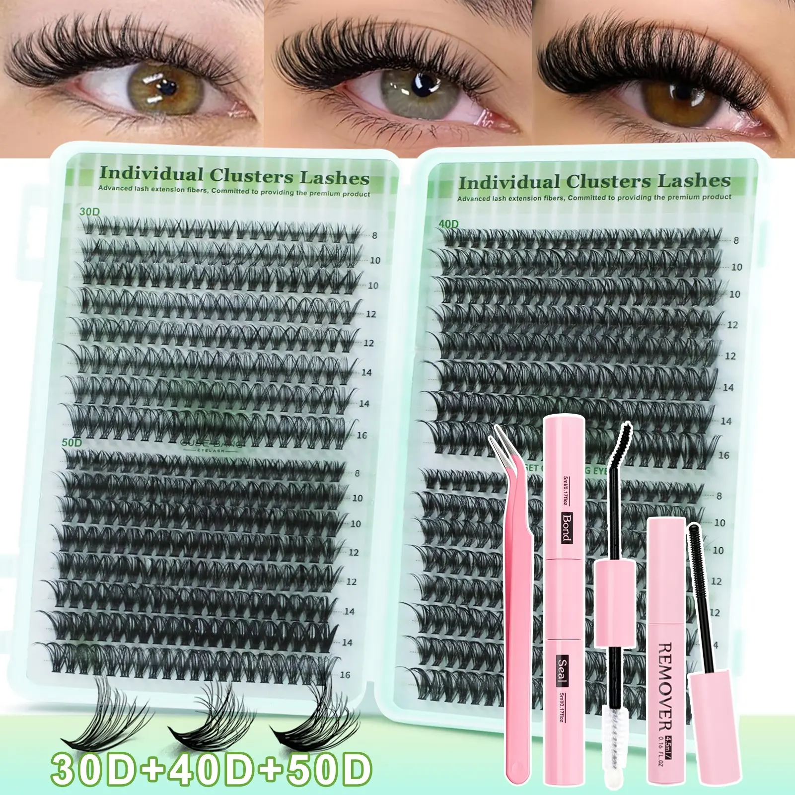 Surprise DIY False Eyelash Extension Kit, Natural Look with Dense Effect, Non-Toxic D Curl Lashes, Perfect for Home Use, Eyelash Extensions Set
