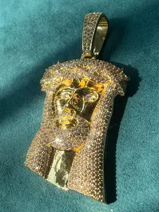 1 Thorn Rattan Jesus Head Necklace Pendant - Platinum Plated 19.69 Twisted Chain, Hip Hop Style Religious Accessories Daily Wear, Easter/Valentine's Day Gifts Men, Shine Mozambican