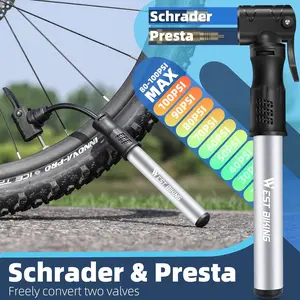 WEST BIKING Bicycle Pump Mini Bike Pump - Aluminum Alloy Cycle Pump for Presta & Schrader Valve, Portable Lightweight Bike Tyre Pump Fast Tyre Inflation Mini Air Pump for Mountain Road Bike Ball Pump Tire
