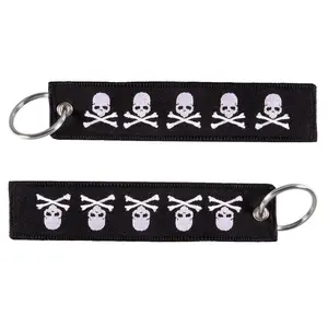 Double-sided Embroidery Dangerous Skull Keychain Bijoux For Motorcycles Gift Porte Clef Cool Key Ring Chain