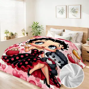 Betty Boop 90''x108'' Large Size Cartoon Flannel Blanket Ultra Soft for Bed Sofa Travel Car Use Perfect Birthday Gift for Wife Mother Grandma New Mom Wall Decoration Wedding
