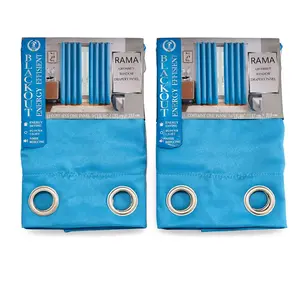 Rama Blue Energy Efficient Curtains 2 Pack 54x84 Blackout Grommet Window Treatment for Enhanced Home Energy Efficiency and Modern Look