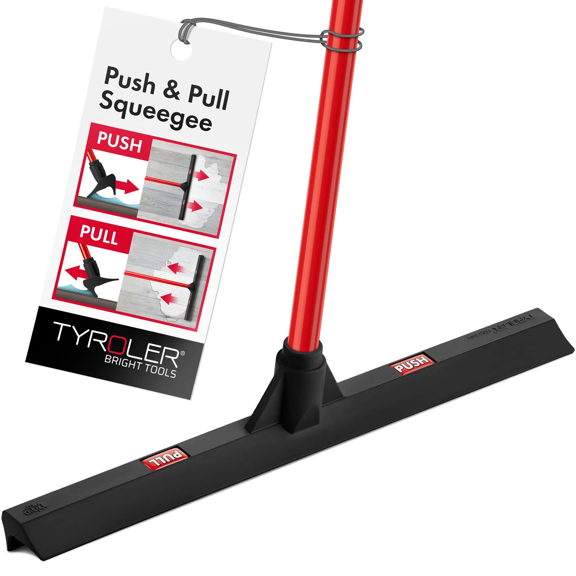 Rubber Floor Squeegee 17" Floor Squeegee Heavy Duty, Deck Squeegee Outdoor for Floors with 55" 4 Part Handle, Perfect Outdoor Squeegee for Patio, Tiles, Marble, Garage, Shower, Window
