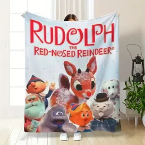 Rudolph the Red Nosed Reindeer Christmas Theme Print Flannel Blanket - Soft and comfortable for camping, travel and home, ideal gift