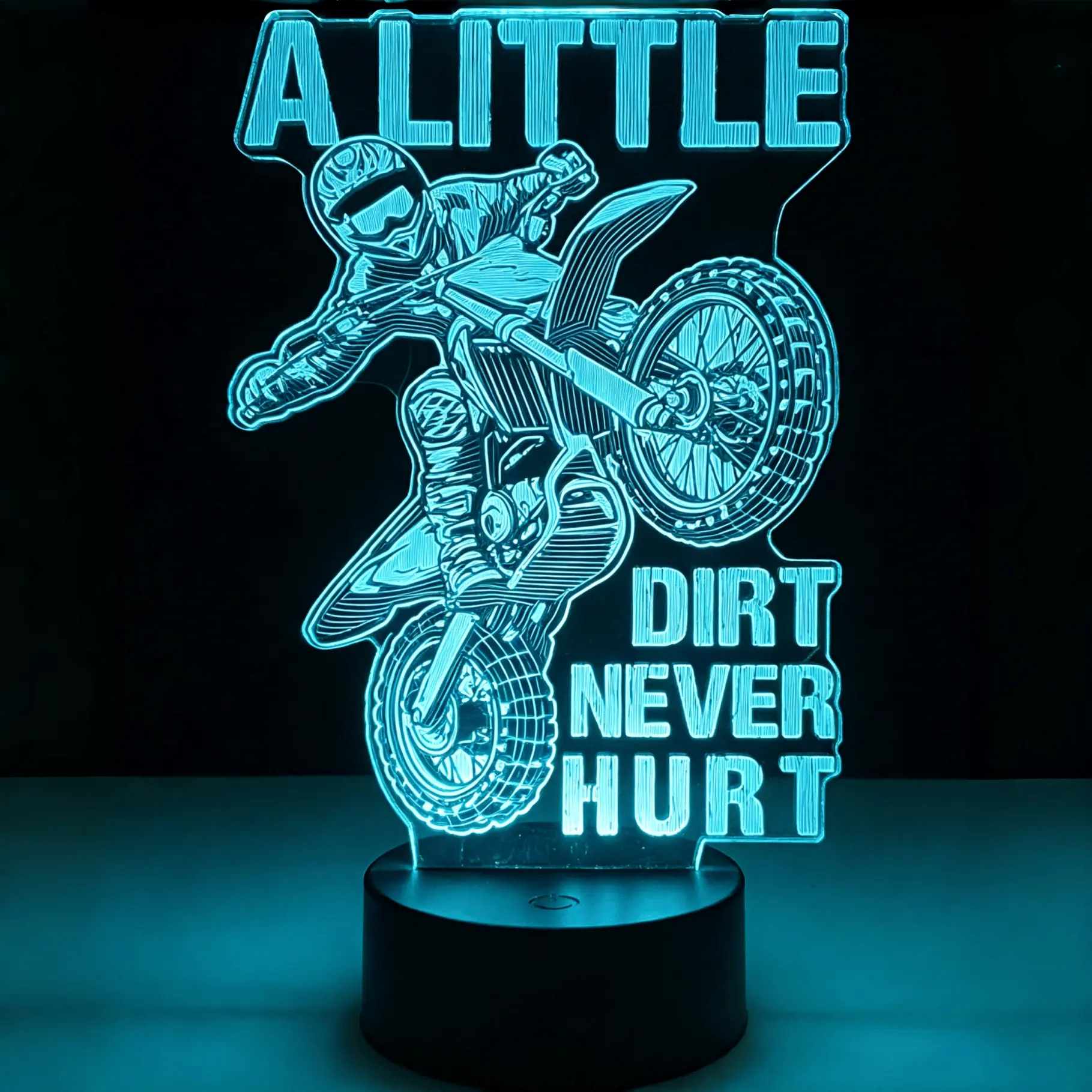 "Kids' Dirt Bike 3D Optical Illusion LED Night Light - 16-Color Touch Lamp, Soft Ambient Lighting, Enhances Bedroom Decor, Motorsport Fan Gift"
