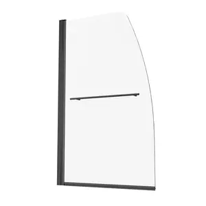 【SummerFinds】Frameless Bathtub Shower Door 34 in. W x 55 in. H 180° Rotatable Door Black