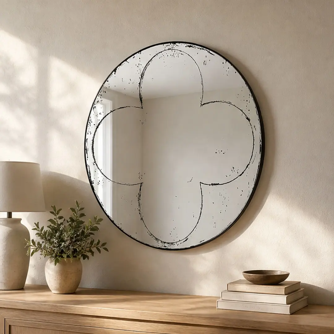 ARCH 36 Inch Round Wall Mounted Mirror HD True Reflection Vintage Industrial Design Black/White Options for Bedroom Living Room Dining Room Foyer Fireplace Decor, Black/White Color Options, MDF+Iron/Mirror Material, Product Weight: 23.76 lb