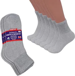 DIAMOND STAR Diabetic Ankle Socks, Non-Binding Circulatory Doctor Approved Cushion Cotton Quarter Socks for Men’s Women’s 3 Pack 13-15 Grey  Big Loose