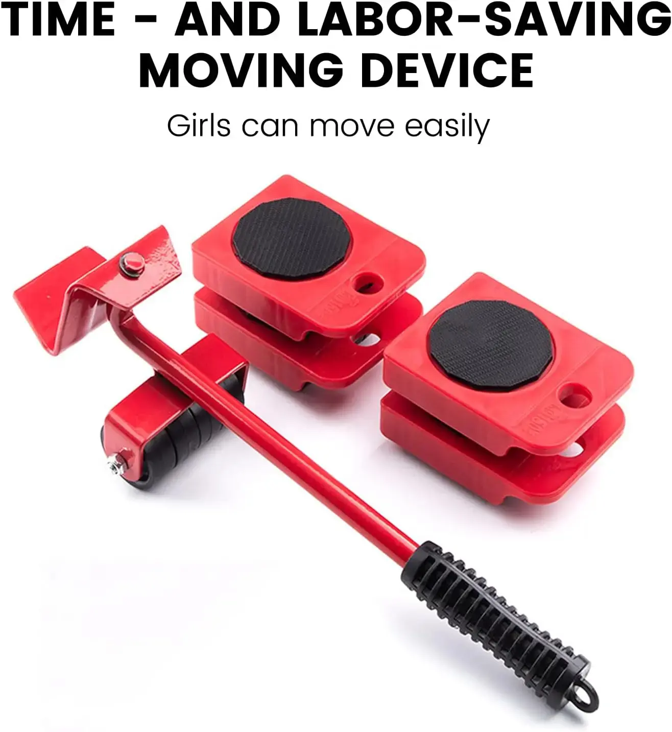 Heavy Duty Furniture Lifter with 4 Sliders, Adjustable Height, 600lbs Per Wheel, Red Yellow Time & Labor Saving Home Moving Device