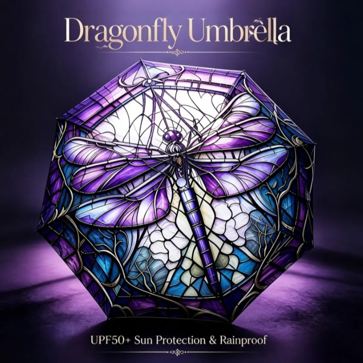 Hand Painted Dragonfly Folding Umbrella UPF50 Plus UV Protection Auto Open Close Wind Resistant Compact Portable Dual Use Sun Rain Parasol Gift For Women