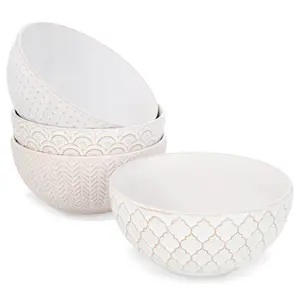 Creekview Home Emporium Soup Bowls 4 Pack - 6in White Embossed Stoneware Bowls