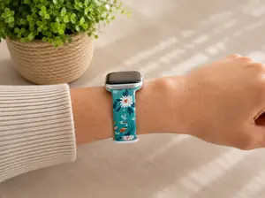 Teal Floral Apple Watch Band – Cute Daisy Silicone Watch Strap – Boho Flower Apple Watch Band for Women