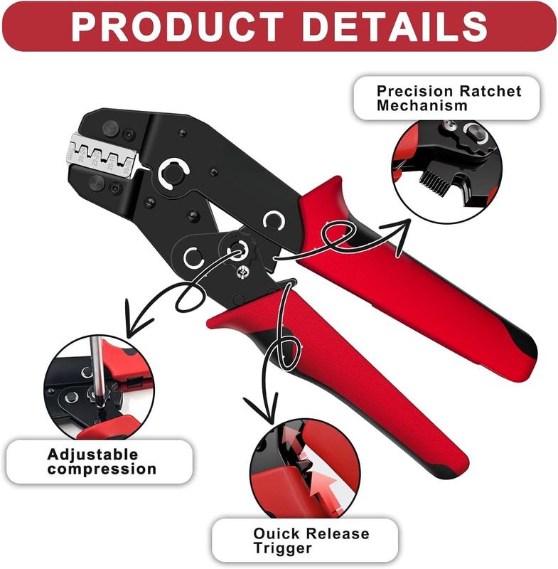 Terminal Crimping Tool and Multi-Purpose Wire Stripper Kit - Multiple jaw sizes, ratcheting design, Wire Crimper Tool - Ideal for mc4 crimping, wiring, repair electrical