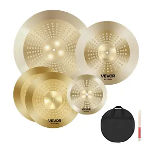 VEVOR Cymbal Pack,  4 Pieces Cymbals for Drum Set, Alloy Cymbals Drum Set Includes 14-inch Hi-Hats, 16-inch Crash, 20-inch Ride, 10-inch Splash, Drumsticks & Cymbal Bag, Alloy Cymbal Pack for Drummer