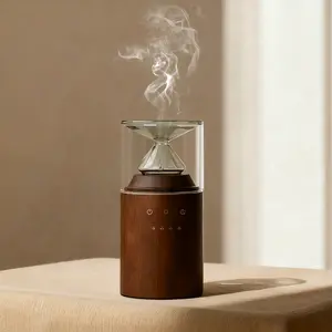 BEEGROW Waterless Essential Oil Diffuser, Aroma Diffuser with Hand-Blown Glass and Solid Wood Base for Home and Car