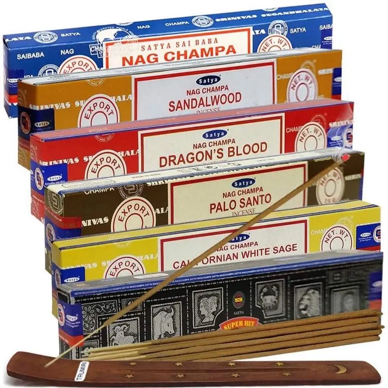 Satya Premium Scented Incense Sticks Variety Set - Sandalwood & Aromatherapy Incense, 12-Pack (15 Sticks Each, 180 Total) or 7-Pack Option, for Meditation & Home Fragrance Supply, Sandalwood Incense