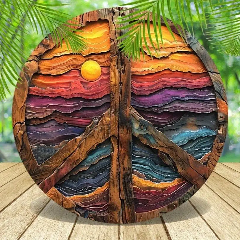 1pc 8x8 Inch Round Metal Wall Art Home Wall Decor with Sun & Moon Celestial, Modern Abstract Design. Features random hole patterns. Ideal for home, office, living room, bar, or cafe. A perfect gift for Birthday, Graduation, or E-I-D. Local Delivery.