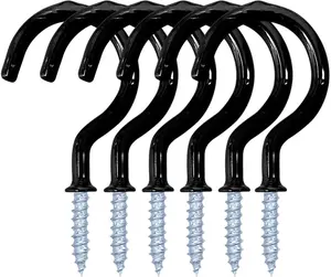 12 Pack Vinyl Coated Ceiling Hooks,Screw-In Mug Hooks,Multi-Function Wall Hooks Kitchen Hooks Cup Hooks for Indoors Outdoors (Black, 1-1/4 Inch) yuntop