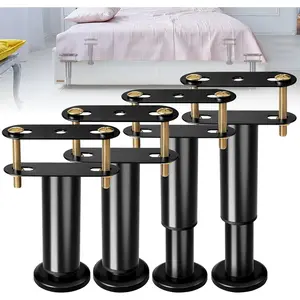 Adjustable Height Bed Frame Replacement Legs with Wider Base, Under Bed Center Support Legs Replacement for Metal/Wood Slats, Heavy Duty Bed Reinforcement Kit, Height from 5" to 8.6", Black-4 Pcs