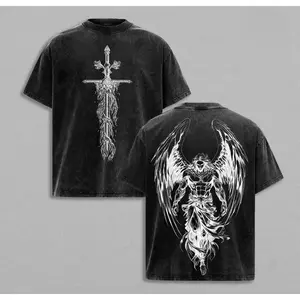 tiktok shop deals  The Archangel x Flaming Sword T-Shirt Washed Christian Shirt Aesthetic Clothes Scales of Justice Jesus Tees Christian Merch Archangel Michael Tees Outfit Church Cotton