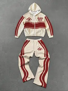 Men's Casual Colorblock Jogger Set, Fashion Full Zip Hoodie & Drawstring Pants, Fitted Long Sleeve Sweatshirt, Fall Winter Sports Wear, Sweatsuit Outfits, Winter outfit