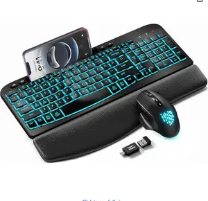 SABLUTE MA22 Pro Ergonomic Wave Keyboard & RGB Mouse Combo! （non Bluetooth) Leather Wrist Rest, Phone Holder—Game-Changing Setup!
