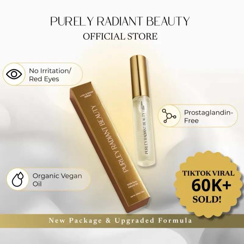 Purely Radiant Beauty Viral Lash & Brow Growth Serum – Organic, Vegan, Prostaglandin-Free – Thicker Longer Lashes – Castor + Rosemary Oil – TikTok Fav
