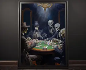 Skeletons Playing Poker Poster, Skeleton Wall Art, Skeleton Art Print, Poker Player Gift