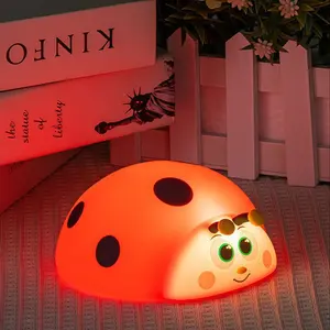 Cute Ladybug Night Light, Soft Touch, Three Color Modes, 1200mah Lithium Ion Battery, USB Charging, Tabletop Decorative Lamp